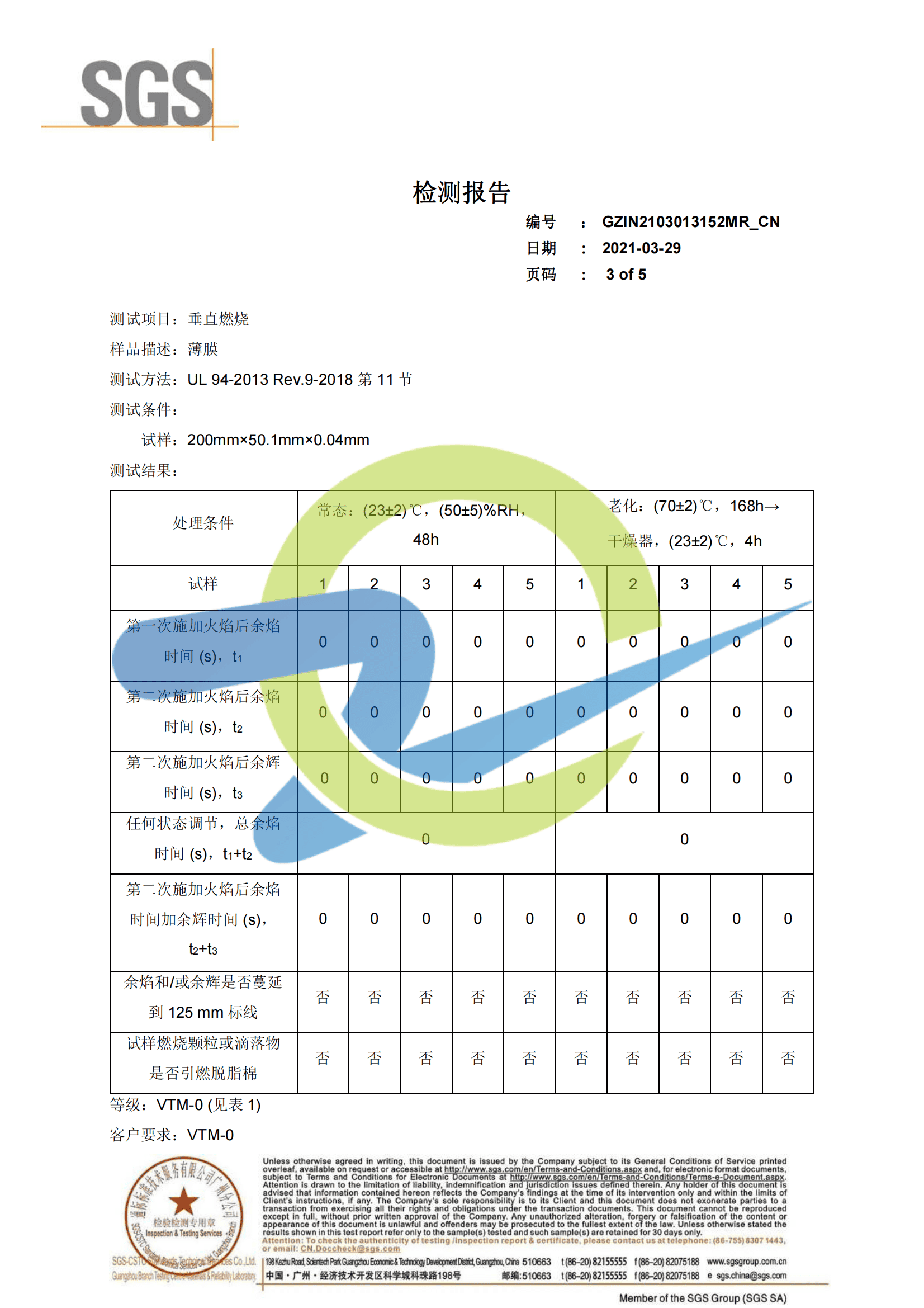 防水阻燃TPU膜檢測報告